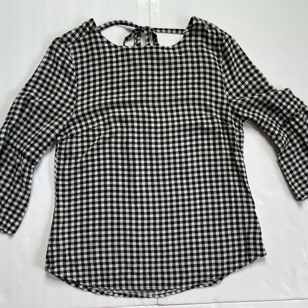 Maurices Black & White Gingham Tie-Back Blouse